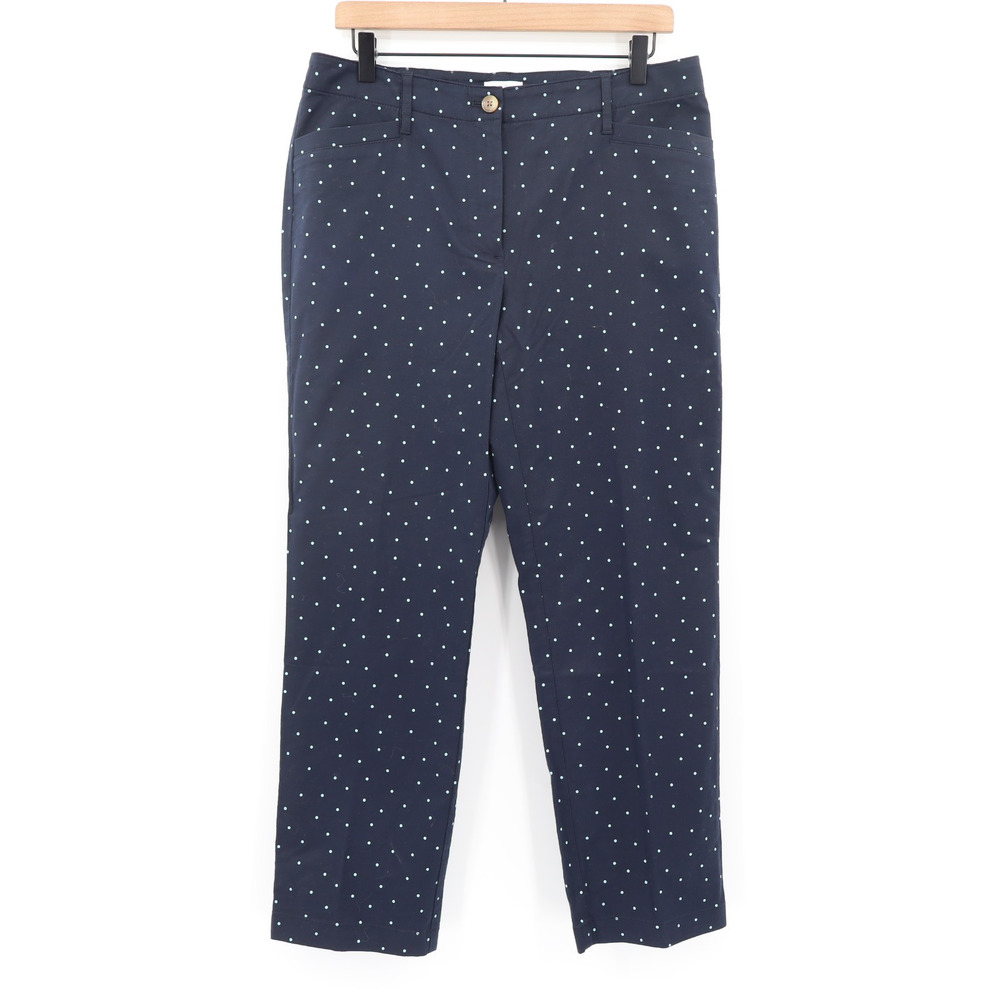 J Jill Women's Chino Straight Leg Pants Navy Blue Delicate Dots Sz 10 NEW